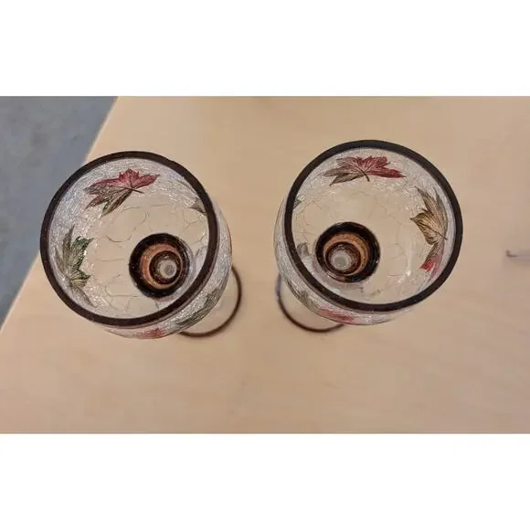 ♥️Pair of Yankee Candle Cracked Maple Leaf Stemmed Glasses - Picture 2 of 3